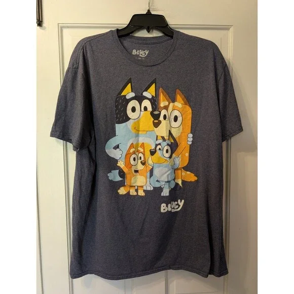 Bluey Family Graphic T-Shirt Men’s XL Blue Cotton Blend Short Sleeve Disney BBC - Picture 9 of 9